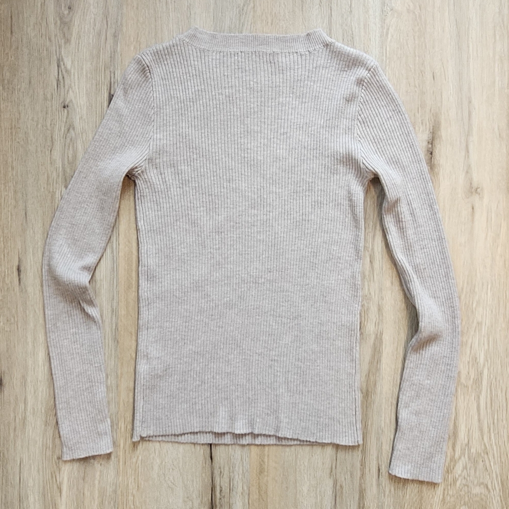 Ribbed Crewneck Sweater in Heathered Mauve Grey, Small MOTF - Picture 3 of 4